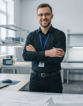 Daniel Hartmann, HVAC engineer, in his workshop